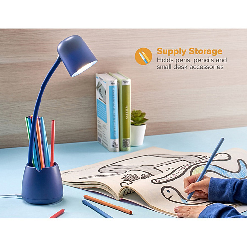 Bostitch Desk Lamp with Storage Cup, Navy LED Bulb - Adjustable, Touch Sensitive Control Panel, Dimmable, Color Temperature Setting, Flicker-free, Adjustable Head, Adjustable Brightness, Glare-free Light, Eco-friendly - Desk Mountable, Table  (LED2105NVY)