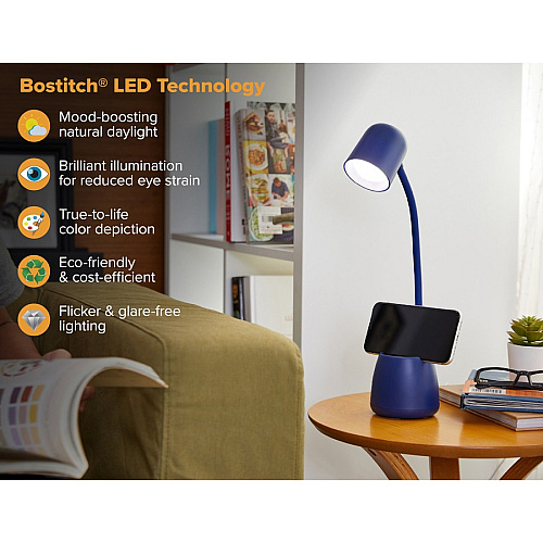 Bostitch Desk Lamp with Storage Cup, Navy LED Bulb - Adjustable, Touch Sensitive Control Panel, Dimmable, Color Temperature Setting, Flicker-free, Adjustable Head, Adjustable Brightness, Glare-free Light, Eco-friendly - Desk Mountable, Table  (LED2105NVY)