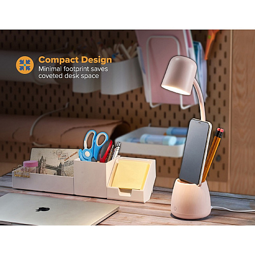Bostitch Desk Lamp with Storage Cup, Pink LED Bulb - Adjustable, Touch Sensitive Control Panel, Dimmable, Color Temperature Setting, Flicker-free, Adjustable Head, Adjustable Brightness, Glare-free Light - Desk Mountable, Table Top - Pink - f (LED2105PNK)