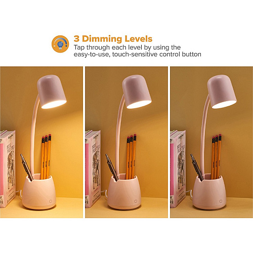 Bostitch Desk Lamp with Storage Cup, Pink LED Bulb - Adjustable, Touch Sensitive Control Panel, Dimmable, Color Temperature Setting, Flicker-free, Adjustable Head, Adjustable Brightness, Glare-free Light - Desk Mountable, Table Top - Pink - f (LED2105PNK)
