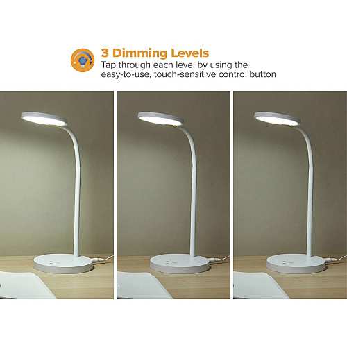 Bostitch Qi Wireless Charging LED Desk Lamp White LED Bulb - Adjustable Brightness, Flexible, Touch Sensitive Control Panel, Dimmable, Glare-free Light, Flicker-free, Adjustable Head, Qi Wireless Charging - Desk Mountable - White - for Home,  (LED2107WHT)