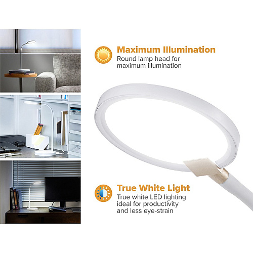 Bostitch Qi Wireless Charging LED Desk Lamp White LED Bulb - Adjustable Brightness, Flexible, Touch Sensitive Control Panel, Dimmable, Glare-free Light, Flicker-free, Adjustable Head, Qi Wireless Charging - Desk Mountable - White - for Home,  (LED2107WHT)