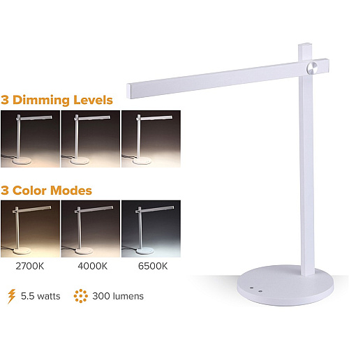 Bostitch Dimmable Bar Desk Lamp 5.50 W LED Bulb - Matte - Dimmable, Adjustable Brightness, Color Temperature Setting, Flicker-free, Adjustable Head, Glare-free Light - Metal - Desk Mountable - White - for Desk, Relaxing, Reading, Room - 1 Ea (VLED1813BOS)