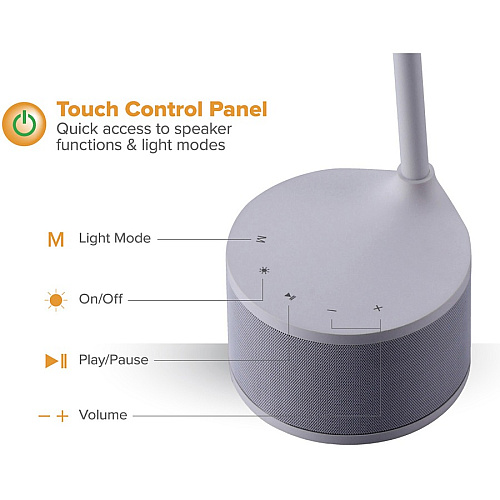 Bostitch LED Bluetooth USB Speaker Lamp 5.50 W LED Bulb - Bluetooth, USB Charging, Color Temperature Setting, Flicker-free, Glare-free Light, Gooseneck, Touch Sensitive Control Panel, Flexible - Desk Mountable - White - for Phone, Relaxing, (VLED1817WBOS)