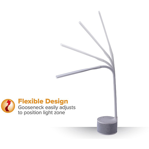 Bostitch LED Bluetooth USB Speaker Lamp 5.50 W LED Bulb - Bluetooth, USB Charging, Color Temperature Setting, Flicker-free, Glare-free Light, Gooseneck, Touch Sensitive Control Panel, Flexible - Desk Mountable - White - for Phone, Relaxing, (VLED1817WBOS)