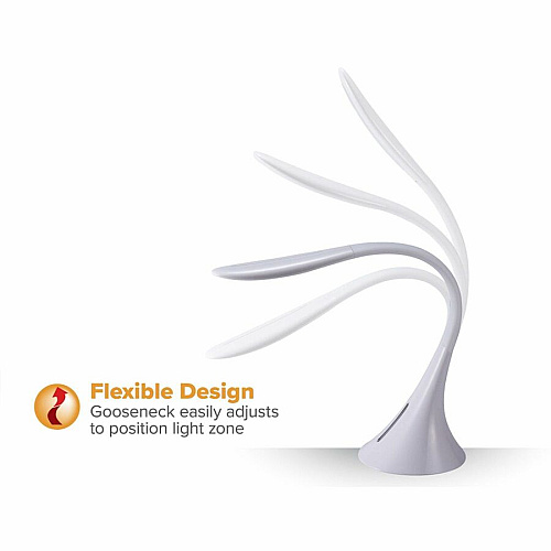 Bostitch Modern Desk Lamp 8 W LED Bulb - USB Charging, Dimmable, Color Temperature Setting, Adjustable Brightness, Flicker-free, Glare-free Light, Flexible, Touch Sensitive Control Panel - Desk Mountable - White - for Desk, Relaxing, Readin (VLED1821WBOS)