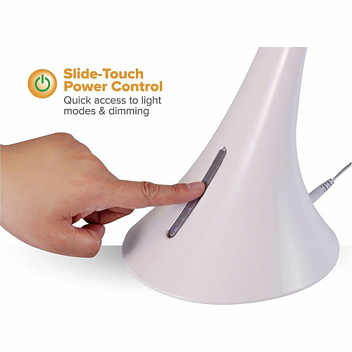 Bostitch Modern Desk Lamp 8 W LED Bulb - USB Charging, Dimmable, Color Temperature Setting, Adjustable Brightness, Flicker-free, Glare-free Light, Flexible, Touch Sensitive Control Panel - Desk Mountable - White - for Desk, Relaxing, Readin (VLED1821WBOS)