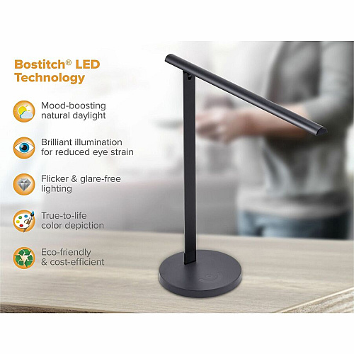 Bostitch Folding LED Desk Lamp LED Bulb - Foldable, Dimmable, Color Temperature Setting, Adjustable Brightness, Glare-free Light, Touch Sensitive Control Panel, Flicker-free - Desk Mountable - Black - for Desk, Relaxing - 1 Each (VLED1826BBOS)