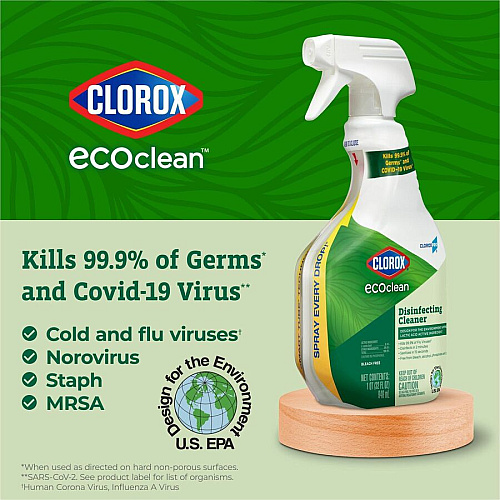 CloroxPro&trade; EcoClean Disinfecting Cleaner Refill 128 fl oz (4 quart) - Refillable, Disinfectant, Bleach-free, Alcohol-free, Phosphate-free - Green, White - 1 Each (60094)
