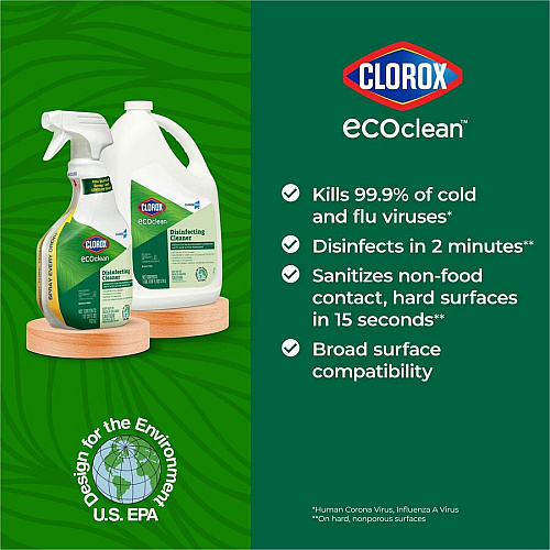 CloroxPro&trade; EcoClean Disinfecting Cleaner Refill 128 fl oz (4 quart) - Refillable, Disinfectant, Bleach-free, Alcohol-free, Phosphate-free - Green, White - 1 Each (60094)