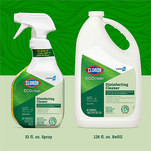 CloroxPro&trade; EcoClean Disinfecting Cleaner Refill 128 fl oz (4 quart) - Refillable, Disinfectant, Bleach-free, Alcohol-free, Phosphate-free - Green, White - 1 Each (60094)
