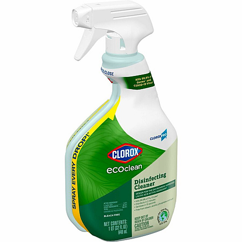 CloroxPro&trade; EcoClean Disinfecting Cleaner Spray Ready-To-Use - 32 fl oz (1 quart) - Fresh Scent - Refillable, Disinfectant, Bleach-free, Alcohol-free, Phosphate-free, Odor Resistant - Green, White - 1 Each (60213)