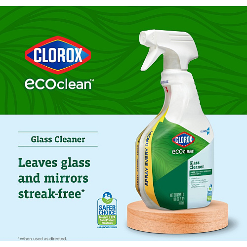 CloroxPro&trade; EcoClean Glass Cleaner Spray 32 fl oz (1 quart) - Streak-free, Bio-based, Ammonia-free, Paraben-free, Dye-free, Phthalate-free, Chemical-free, Fume-free, Residue-free - Green, Blue - 1 Each (60277)