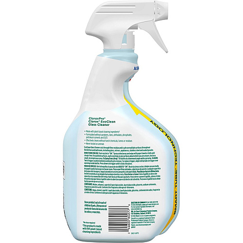 CloroxPro&trade; EcoClean Glass Cleaner Spray 32 fl oz (1 quart) - Streak-free, Bio-based, Ammonia-free, Paraben-free, Dye-free, Phthalate-free, Chemical-free, Fume-free, Residue-free - Green, Blue - 1 Each (60277)