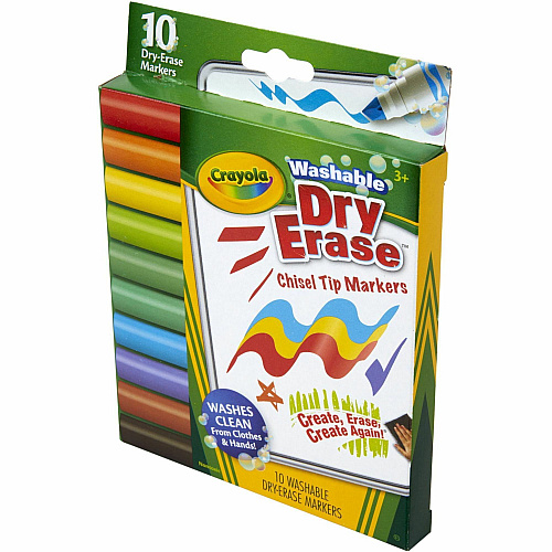 Crayola Washable Dura-Wedge Tip Dry-Erase Markers Erasable - Washable - 10 / Pack (587733)