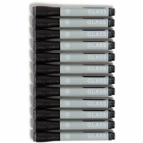 U Brands Glass Liquid Dry Erase Marker Erasable - Black Ink - 12 / Pack (3944U0012)