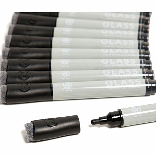 U Brands Glass Liquid Dry Erase Marker Erasable - Black Ink - 12 / Pack (3944U0012)