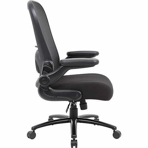 Boss Heavy Duty Flip Arm Mesh Chair Black Seat Color - Fabric, High Density Foam (HDF) Seat Material - Black Back Color - Mesh Back Material - Black Frame Color - 5-star Base - Armrest - 1 Each (B601BK)