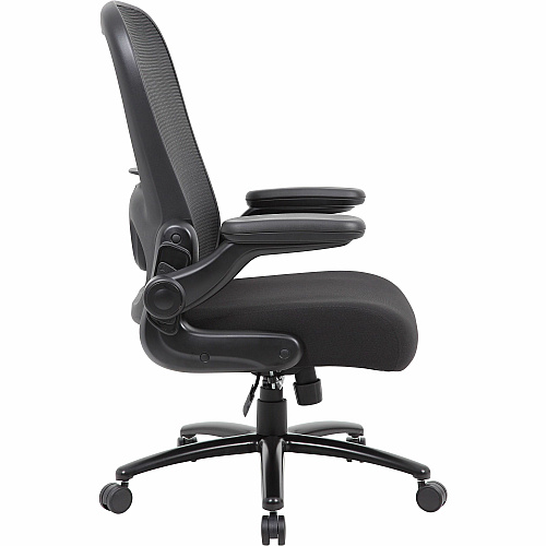 Boss Heavy Duty Flip Arm Mesh Chair Black Seat Color - Fabric, High Density Foam (HDF) Seat Material - Black Back Color - Mesh Back Material - Black Frame Color - 5-star Base - Armrest - 1 Each (B601BK)