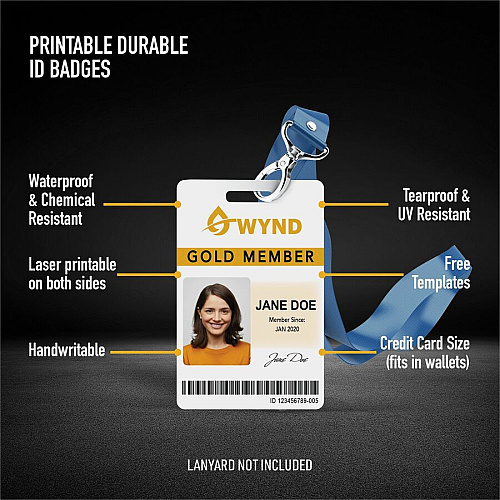 Avery Name Badge Print/Message - "Vertical, Portrait - 2.1" Width x 3.4" Height - Rectangular Shape - Double Sided - Durable, Hand Writable, Printable, Water Resistant, Chemical Resistant, Abrasion Resistant, Tear Resistant, UV Resistant, Water Pr (61612)