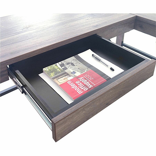 LYS L-Shaped Industrial Desk L-shaped Top - 200 lb Capacity - 52.13" Table Top Width x 19.75" Table Top Depth - 29.50" Height - Assembly Required - Aged Oak - Medium Density Fiberboard (MDF) - 1 Each (DK100LRGK)