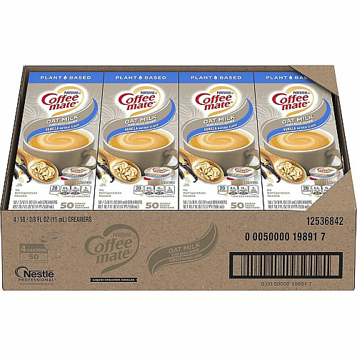 Coffee-mate Coffee mate Oat Milk Vanilla Liquid Creamer Singles Vanilla Flavor - 50/Box - 4 / Carton (19891CT)