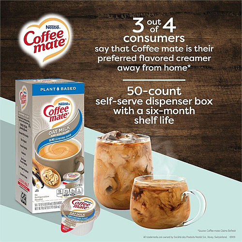 Coffee-mate Coffee mate Oat Milk Vanilla Liquid Creamer Singles Vanilla FlavorTub - 50 / Box (19891)