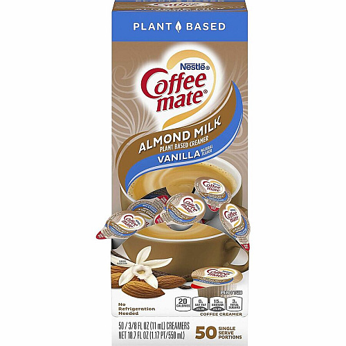 Coffee-mate Coffee mate Almond Milk Vanilla Liquid Creamer Singles Natural Vanilla Almond Milk Flavor - 0.38 fl oz (11 mL) - 50/Box - 4 / Carton (42258CT)