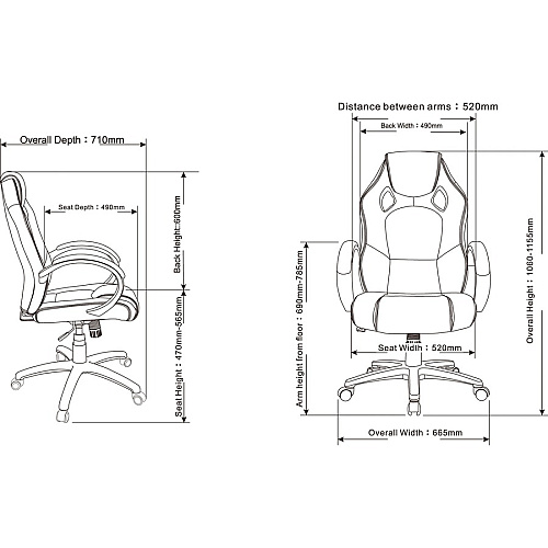 LYS High-back Gaming Chair For Gaming - Polyurethane, Mesh, Nylon - Red, Black (CH700PARD)