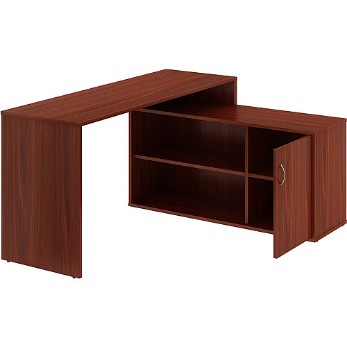 LYS L-Shape Workstation with Cabinet Laminated L-shaped Top - 200 lb Capacity - 29.50" Height x 60" Width x 47.25" Depth - Assembly Required - Mahogany - Particleboard - 1 Each (DK103RRMH)