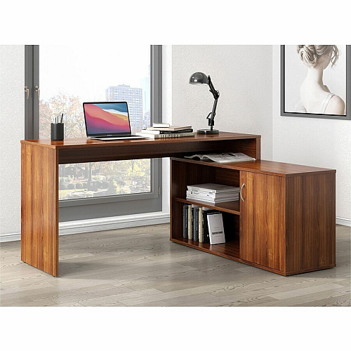 LYS L-Shape Workstation with Cabinet Laminated L-shaped Top - 200 lb Capacity - 29.50" Height x 60" Width x 47.25" Depth - Assembly Required - Mahogany - Particleboard - 1 Each (DK103RRMH)