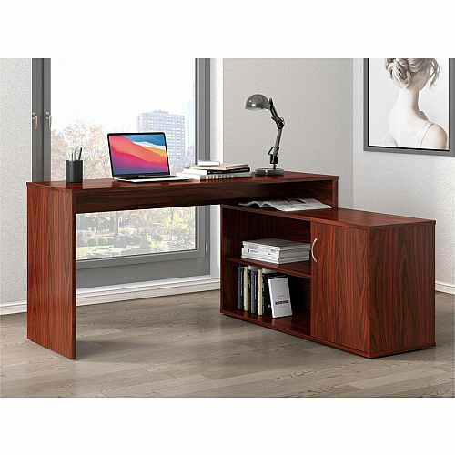 LYS L-Shape Workstation with Cabinet Laminated L-shaped Top - 200 lb Capacity - 29.50" Height x 60" Width x 47.25" Depth - Assembly Required - Walnut - Particleboard - 1 Each (DK103RRWT)