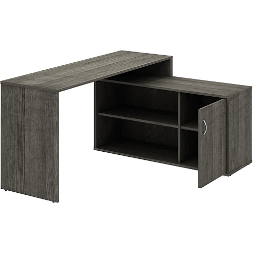 LYS L-Shape Workstation with Cabinet Laminated L-shaped Top - 200 lb Capacity - 29.50" Height x 60" Width x 47.25" Depth - Assembly Required - Weathered Charcoal - Particleboard - 1 Each (DK103RRWC)