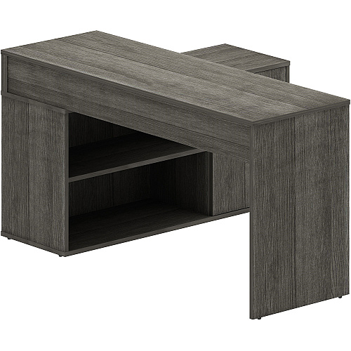 LYS L-Shape Workstation with Cabinet Laminated L-shaped Top - 200 lb Capacity - 29.50" Height x 60" Width x 47.25" Depth - Assembly Required - Weathered Charcoal - Particleboard - 1 Each (DK103RRWC)