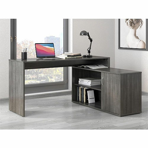 LYS L-Shape Workstation with Cabinet Laminated L-shaped Top - 200 lb Capacity - 29.50" Height x 60" Width x 47.25" Depth - Assembly Required - Weathered Charcoal - Particleboard - 1 Each (DK103RRWC)