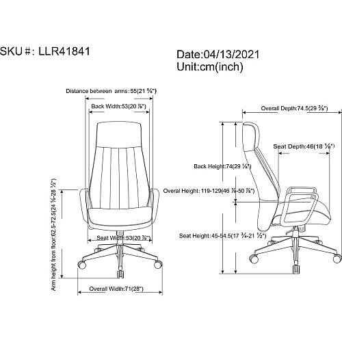 LYS High-Back Bonded Leather Chair Black Seat Color - Bonded Leather Seat Material - Black Back Color - Bonded Leather Back Material - High Back - Armrest - 1 Each (CH100LABK)