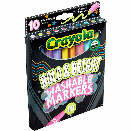 Crayola Bright/Bold Broad Line Markers Broad Conical Marker Point - Washable - Assorted Ink - Water Based - Assorted Barrel - 10 / Pack (587735)