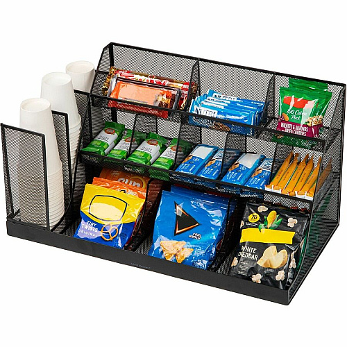 Mind Reader 14-Compartment Coffee/Condiment Organizer 14 Compartment(s) - 3 Tier(s) - 12.80" Height x 24" Width x 12" Depth - Counter, Desktop - Lightweight, Durable, Durable, Sturdy, Food Safe, Non-slip, Easy to Clean - Black - Metal Mesh, Iro (CMG2MESH)