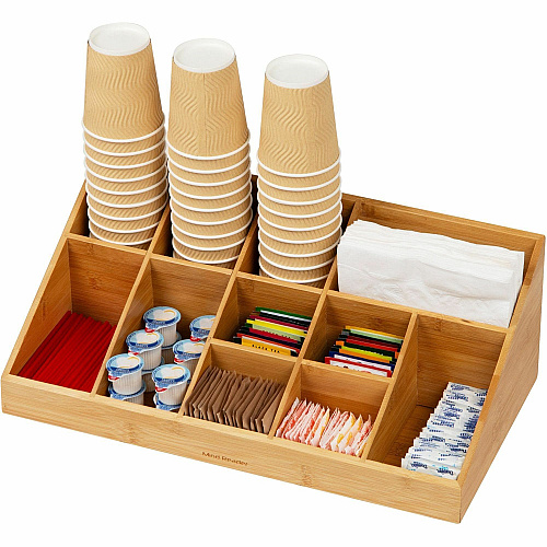 Mind Reader Bali 11-Compartment Bamboo Organizer 11 Compartment(s) - 2 Tier(s) - 6.50" Height x 9.50" Width x 18.19" Depth - Desktop, Tabletop, Counter - Lightweight, Durable, Food Safe, Easy to Clean - Brown - Bamboo - 1 Each (COMORGBM)