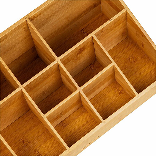 Mind Reader Bali 11-Compartment Bamboo Organizer 11 Compartment(s) - 2 Tier(s) - 6.50" Height x 9.50" Width x 18.19" Depth - Desktop, Tabletop, Counter - Lightweight, Durable, Food Safe, Easy to Clean - Brown - Bamboo - 1 Each (COMORGBM)