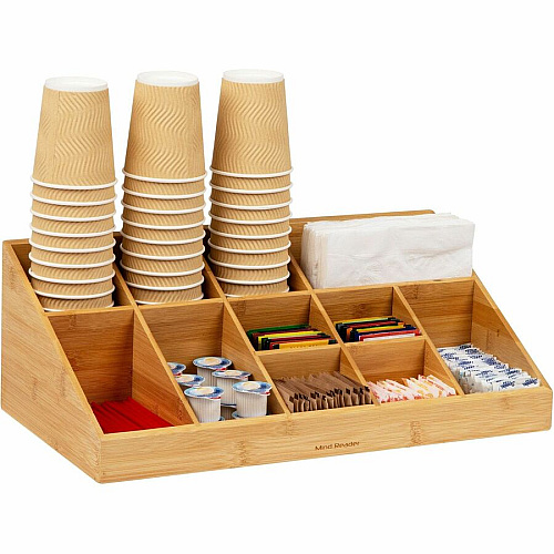 Mind Reader Bali 11-Compartment Bamboo Organizer 11 Compartment(s) - 2 Tier(s) - 6.50" Height x 9.50" Width x 18.19" Depth - Desktop, Tabletop, Counter - Lightweight, Durable, Food Safe, Easy to Clean - Brown - Bamboo - 1 Each (COMORGBM)