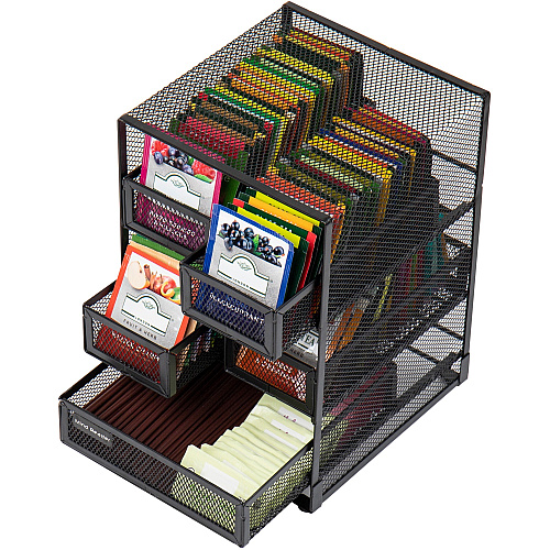 Mind Reader Network 5-Compartment Tea Bag Organizer 30 x Tea Bag - 5 Compartment(s) - 5 Drawer(s) - 10" Height x 6.75" Width x 7" Length - Counter, Desktop, Tabletop - Removable Drawer, Easy to Clean, Non-skid Base, Rubber Feet, Compact - Black - (MMTDR5)
