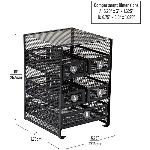 Mind Reader Network 5-Compartment Tea Bag Organizer 30 x Tea Bag - 5 Compartment(s) - 5 Drawer(s) - 10" Height x 6.75" Width x 7" Length - Counter, Desktop, Tabletop - Removable Drawer, Easy to Clean, Non-skid Base, Rubber Feet, Compact - Black - (MMTDR5)