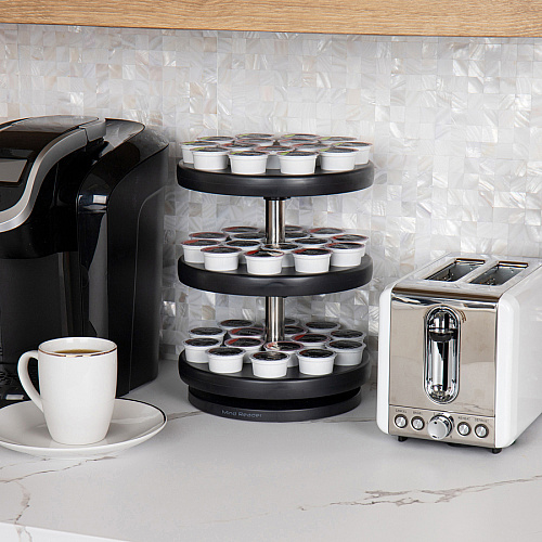 Mind Reader Anchor 3-Tier Single Serve Pod Carousel 45 x Coffee Pod - 3 Tier(s) - 11.75" Height x 9.50" Width x 9.50" Depth - Counter - Heavy Duty, Rubber Grip, Durable - Black - Plastic - 1 Each (PODSUS45)