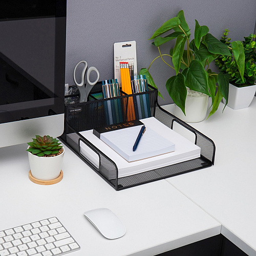 Mind Reader Serving Tray Countertop Organizer 7 Compartment(s) - 5.50" Height x 11.50" Width x 14.75" Length - Counter - Portable, Lightweight, Durable, Easy to Clean - Black - Metal Mesh - 1 Each (PSNAMESH)