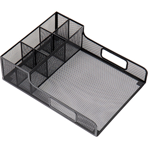 Mind Reader Serving Tray Countertop Organizer 7 Compartment(s) - 5.50" Height x 11.50" Width x 14.75" Length - Counter - Portable, Lightweight, Durable, Easy to Clean - Black - Metal Mesh - 1 Each (PSNAMESH)