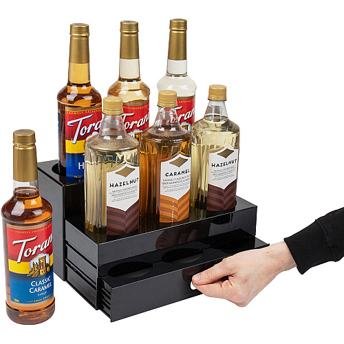 Mind Reader 9-Compartment Nested Syrup Bottle Holder 9 Compartment(s) - 3 Tier(s) - 7" Height x 5" Width x 12.50" Length - Easy to Clean, Sliding Tray - Black - 1 Each (SYRUPH9)