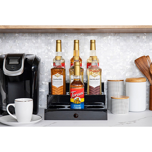 Mind Reader 9-Compartment Nested Syrup Bottle Holder 9 Compartment(s) - 3 Tier(s) - 7" Height x 5" Width x 12.50" Length - Easy to Clean, Sliding Tray - Black - 1 Each (SYRUPH9)