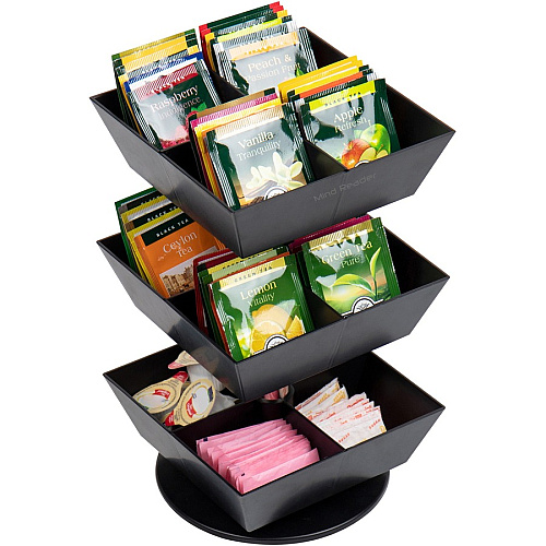 Mind Reader Anchor 12-Compartment Tea Carousel 12 Compartment(s) - 3 Tier(s) - 11.50" Height x 6.75" Width x 6.75" Depth - Counter - Durable, Easy to Clean - Black - Plastic - 1 Each (TEASWIV3T)