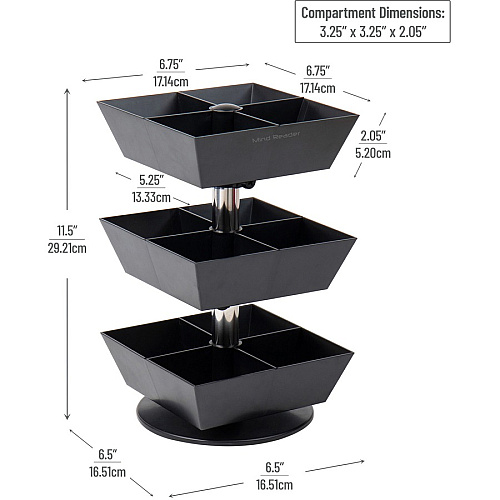 Mind Reader Anchor 12-Compartment Tea Carousel 12 Compartment(s) - 3 Tier(s) - 11.50" Height x 6.75" Width x 6.75" Depth - Counter - Durable, Easy to Clean - Black - Plastic - 1 Each (TEASWIV3T)